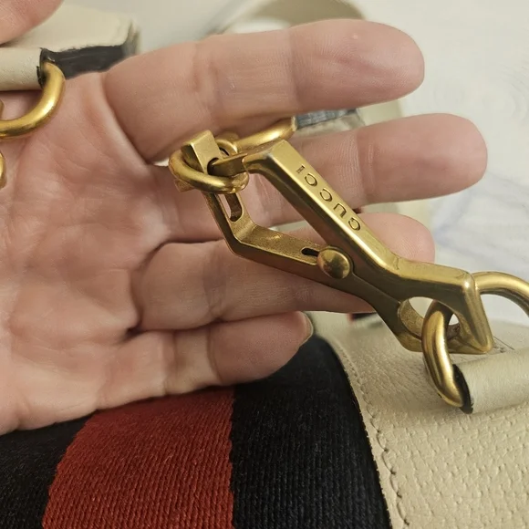 Gucci Butterfly Mini Shoulder Bag – Web Stripe, Cream Leather (Style 505383) - Picture 9 of 13